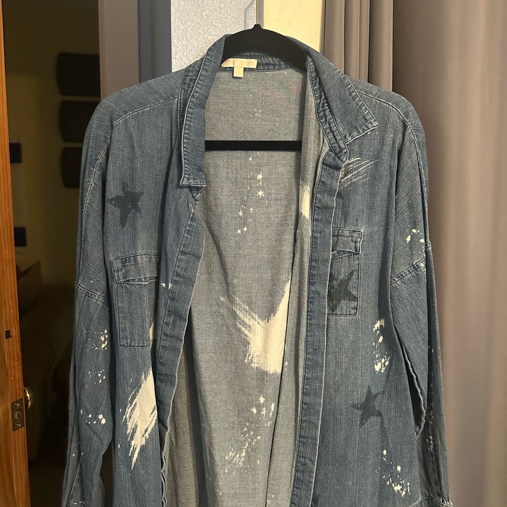 Lisa Todd 100% Cotton Vintage Star Patterned Denim Jacket Button Down Shirt
